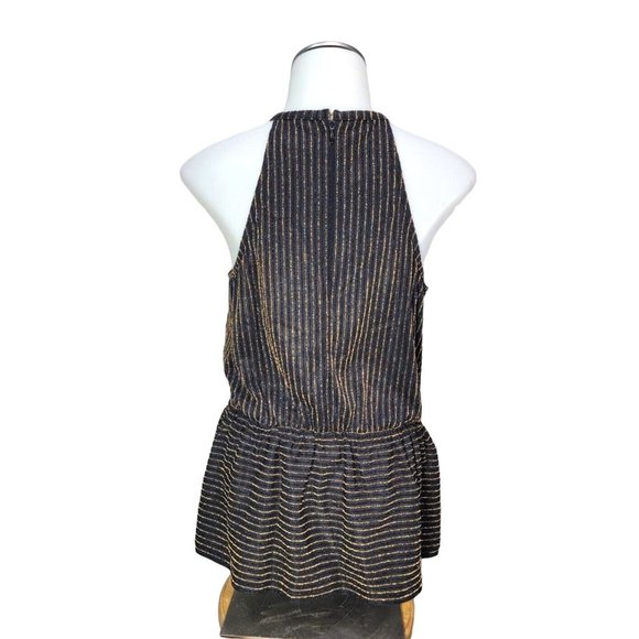 Michael Kors Navy and Gold Striped Blouse - Picture 3 of 12